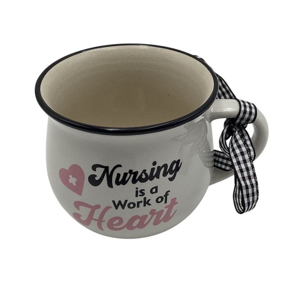 Nursing is a Work of Heart Ceramic Mug with Gingham Ribbon